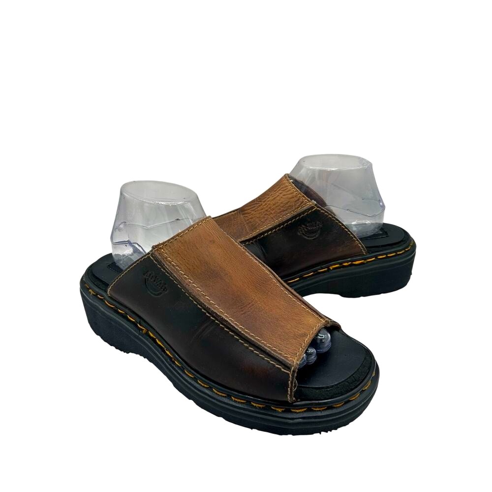 RARE Dr. Martens Brown Leather Platform Sandals Slides WM 9 VTG ENGLAND